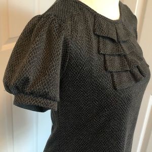 Deep charcoal and grey designed short sleeve sweater front ruffle super cute